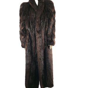 Vintage Nordstrom Dark Brown Beaver Fur Long Warm Winter Classic Coat Size M